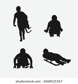 Luge sport set silhouette. Sled race, winter sport concept on white background. Vector illustration.