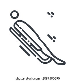 Luge vector line icon isolated on transparent background. Athlete side view. Winter sport competition symbol.