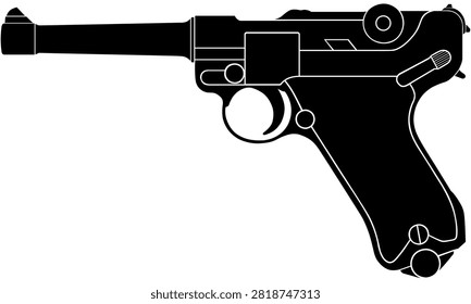 Luger P08 Pistol Side View Vector Silhouette Illustration