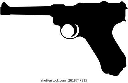 Luger P08 Pistol Side View Vector Silhouette Illustration