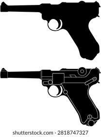 Luger P08 Pistol Side View Vector Silhouette Illustration