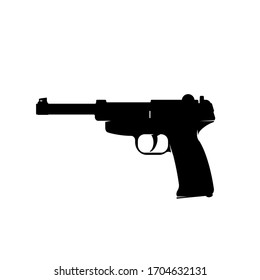 Luger Pistol P08 Parabellum World War II  - Vector Illustration Black Silhouette.