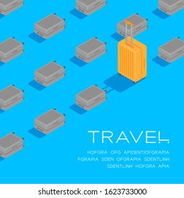 Luggage 3D isometric pattern, Travel business concept poster and social banner post square design illustration isolated on blue background with copy space, vector eps 10
