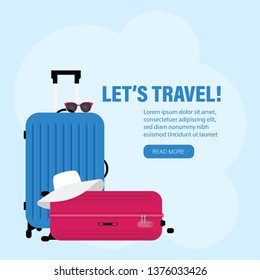 Luggage and accessories travel around the world concept summer banner
