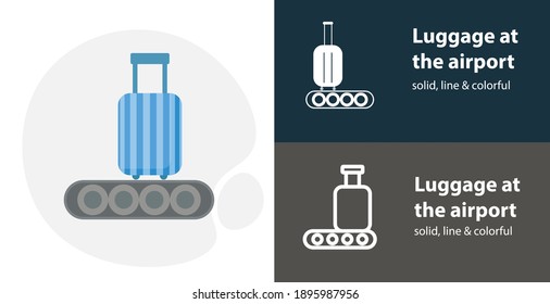 Luggage at the airport flat icon, with airport simple, line icon