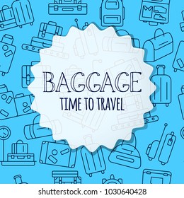 Luggage background. Various types of baggage for travel and tourism in a linear style. Symbol for websites and print media. Line style design image. Editable stroke. Vector illustration.
