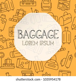 Luggage background. Various types of baggage for travel and tourism in a linear style. Symbol for websites and print media. Line style design image. Editable stroke. Vector illustration.