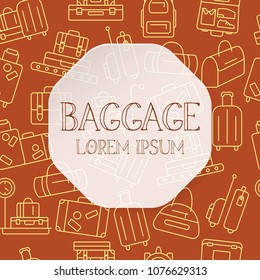 Luggage background. Various types of baggage for travel and tourism in a linear style. Symbol for websites and print media. Line style design image. Editable stroke. Vector illustration.