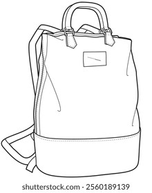 Luggage backpack flat sketch vector illustration technical cad drawing template