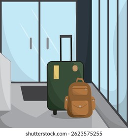 Luggage and backpack scene. Vector illustration