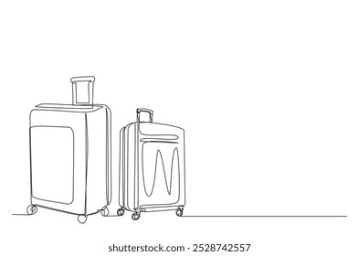 Luggage bag in continuous one line drawing. Single line art illustration of travel suitcase. Editable vector.