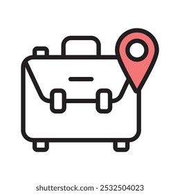 A luggage bag with a location pin represents a business location icon that is now available for downloading