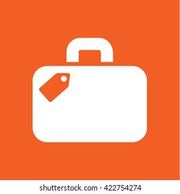 luggage bag suitcase baggage travel icon simple white with orange background