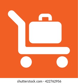 luggage bag suitcase baggage travel icon simple white with orange background
