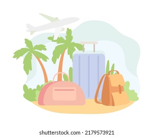 Bolsa de equipajes y maleta con palmera rezagada como ilustración del vector de turismo de verano