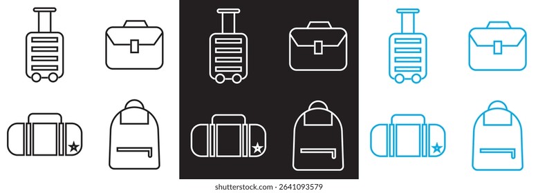 Luggage, baggage, backpacks, suitcase vector icon . Vector for websites, mobile interfaces, presentations, banner, visual branding etc. Vector illustration. isolated on white and black background. 