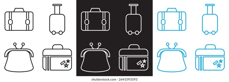 Luggage, baggage, backpacks, suitcase vector icon . Vector for websites, mobile interfaces, presentations, banner, visual branding etc. Vector illustration. isolated on white and black background. 