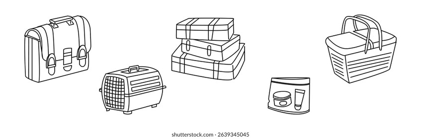 Luggage and Baggage Line Icon and Object Vector Set