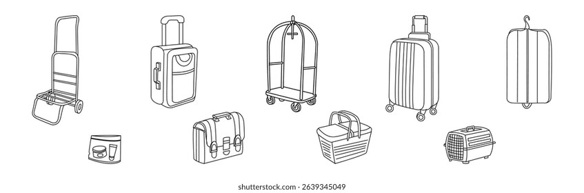 Luggage and Baggage Line Icon and Object Vector Set