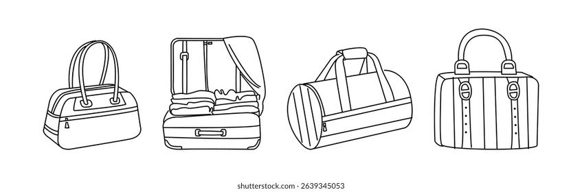 Luggage and Baggage Line Icon and Object Vector Set