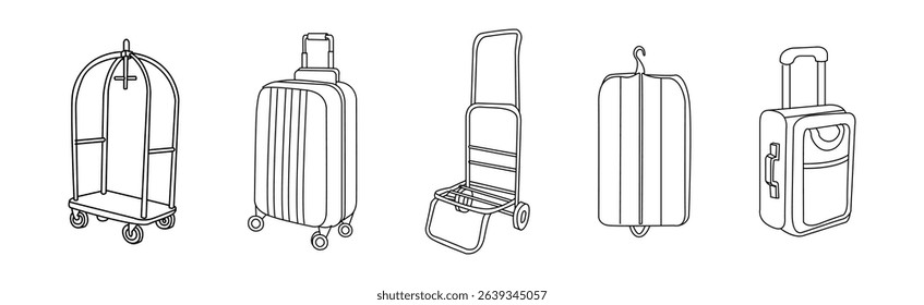 Luggage and Baggage Line Icon and Object Vector Set