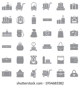 Luggage And Bags Icons. Gray Flat Design. Vector Illustration.