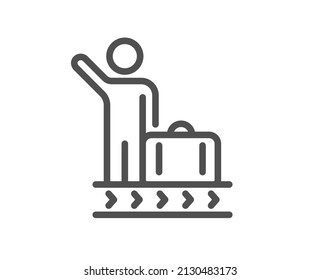 Luggage belt line icon. Suitcase bag sign. Baggage claim symbol. Quality design element. Linear style luggage belt icon. Editable stroke. Vector