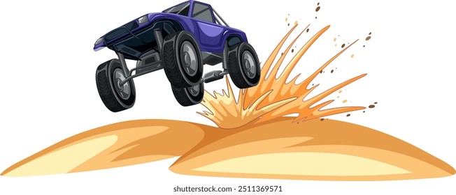 Luggage car jumping over sandy terrain