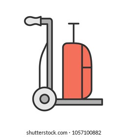 Luggage cart color icon. Hand truck with baggage. Dolly cart. Isolated vector illustration