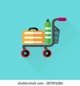 Luggage cart flat icon with long shadow