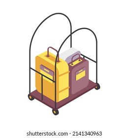 Luggage cart of hotel doorman with suitcases 3d isometric vector illustration