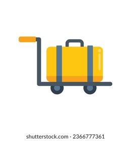 Vector plano del icono del carro de equipaje. Traslado al aeropuerto. Aislado el viaje en avión