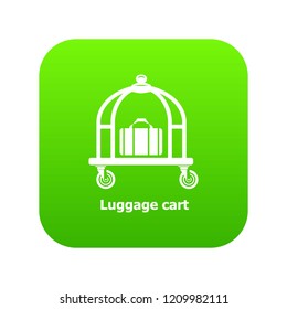 Luggage cart icon green vector isolated on white background