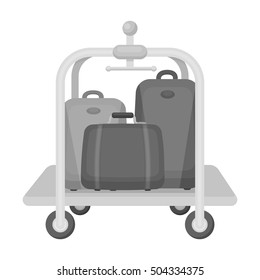 Luggage cart icon in monochrome style isolated on white background. Hotel symbol stock vector illustration.