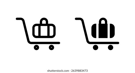 Luggage Cart Icon Set. A black icon of a luggage cart, symbolizing baggage handling in travel or hotels.