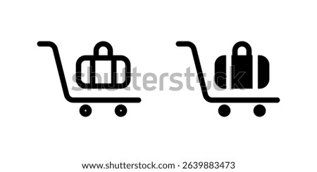Luggage Cart Icon Set. A black icon of a luggage cart, symbolizing baggage handling in travel or hotels.