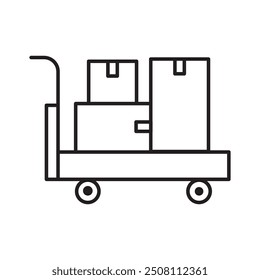 Luggage cart icon. Stacked boxes illustration. Minimalist line art design. Vector transportation symbol.