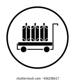 Luggage cart icon. Thin circle design. Vector illustration.