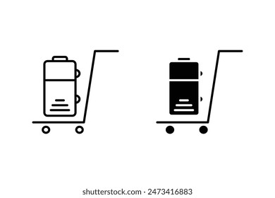 Luggage cart in outline icon and black. Trolley, hotel service, travel