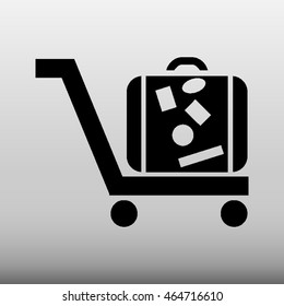 Luggage Cart With Suitcase Vector Icon Illustration