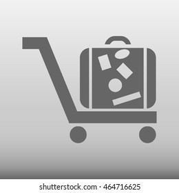 Luggage Cart With Suitcase Vector Icon Illustration