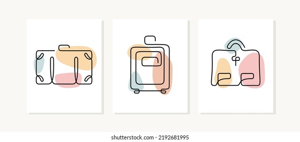 Luggage collection continuous line posters.