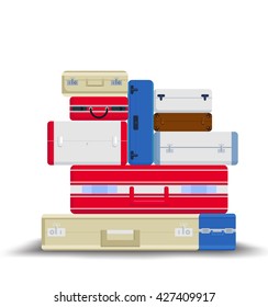 Luggage composition. Assorted bags and cases in a simple clear style. Travel themed illustration. Every bag is a separate object, easy to rearrange.