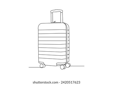 equipaje en un plano continuo de una línea, dibujo de una sola línea, mochilas de senderismo con sacos de dormir, viaje aéreo y símbolo de viaje en trazo editable. Ilustración del vector Doodle
