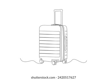 luggage in continuous one line drawing, Single one line drawing hiking backpacks with sleeping bags, Air trip and journey symbol in editable stroke. Doodle vector illustration
