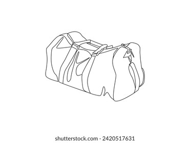 luggage in continuous one line drawing, Single one line drawing hiking backpacks with sleeping bags, Air trip and journey symbol in editable stroke. Doodle vector illustration
