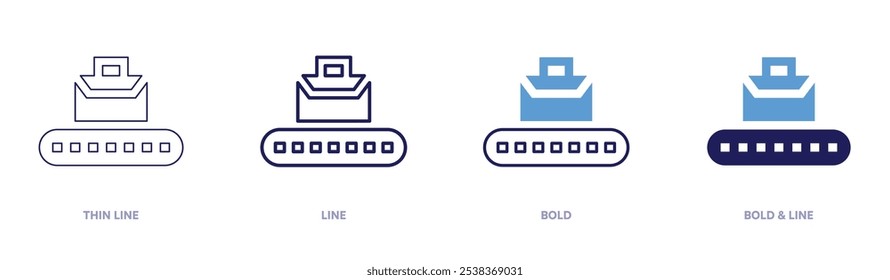 Luggage conveyor icon in 4 different styles. Thin Line, Line, Bold, and Bold Line. Duotone style. Editable stroke.