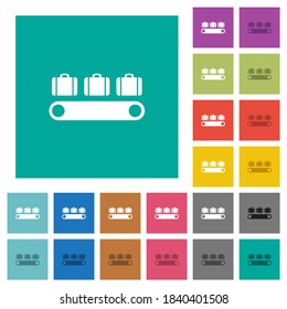 Gepäckförderer, mehrfarbige Flachsymbole auf einfarbigem Hintergrund. Weiße und dunklere Icon-Variationen für Hover oder aktive Effekte.