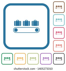 Luggage conveyor simple icons in color rounded square frames on white background