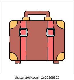 Luggage Flat design style, brown travel suitcase with handles, symbolizing tourism and vacation, perfect for airline ads, travel agencies, and hotel branding.